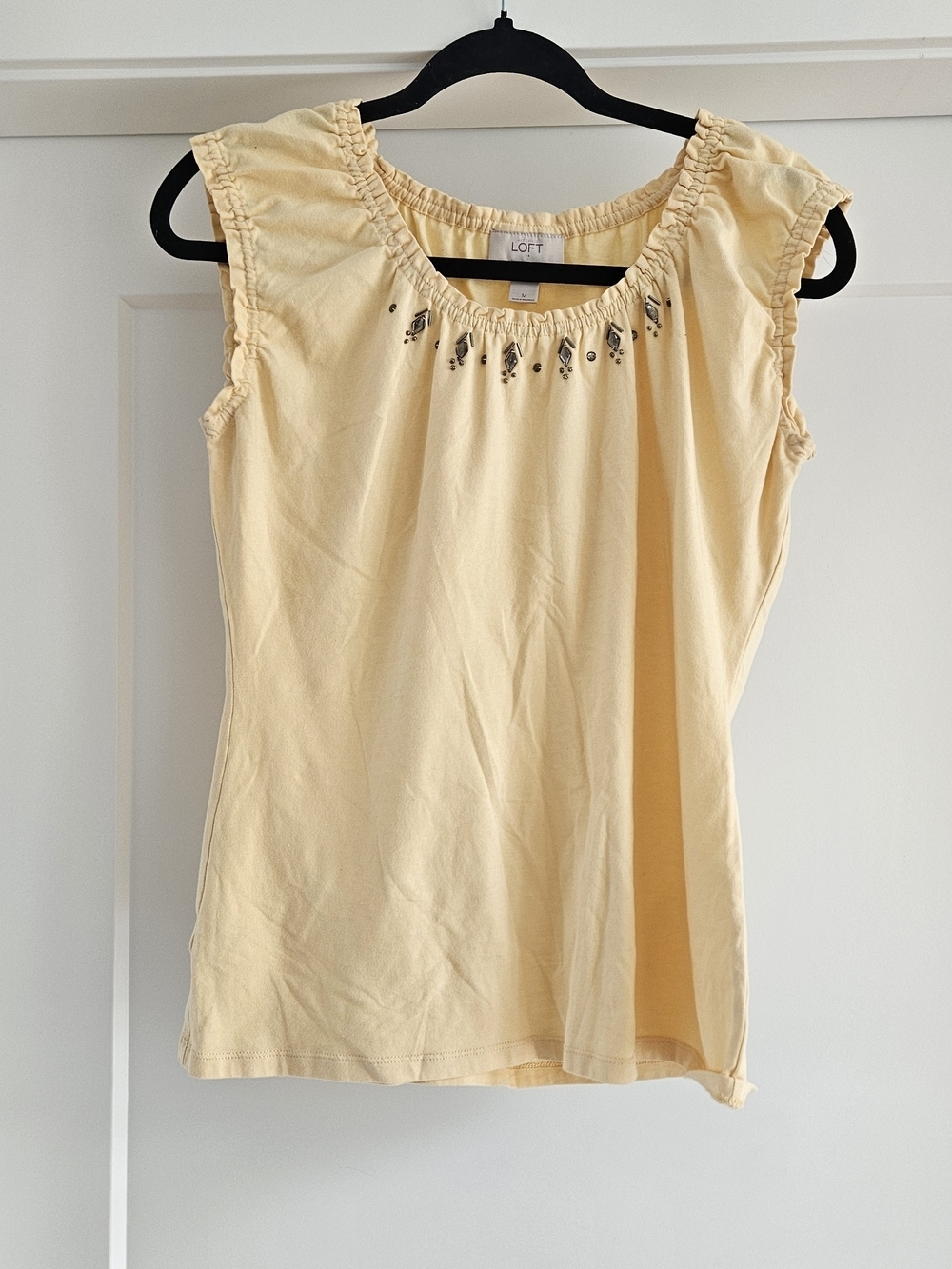 LOFT Pale Yellow Sleeveless Ruffle Neck Tank